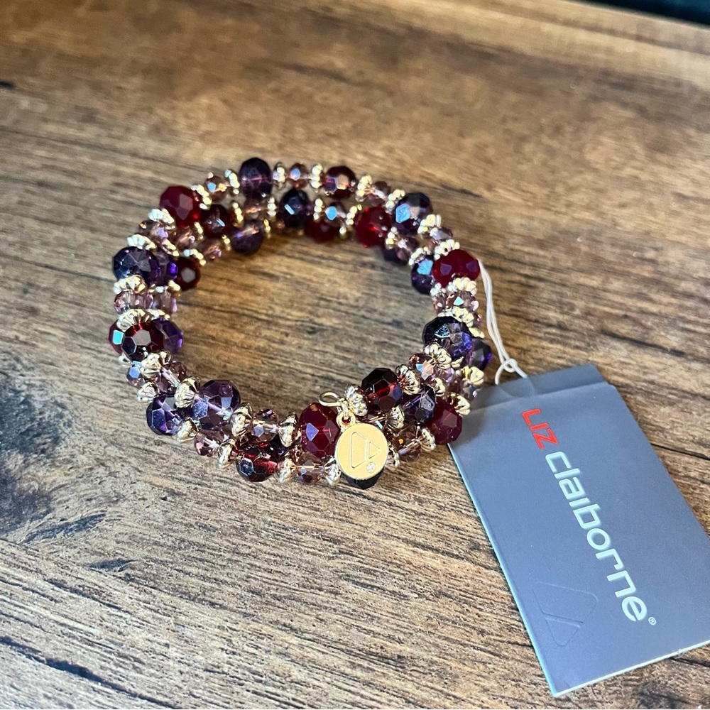 *New* Liz Claiborne Burgundy and Gold Beaded Bracelet